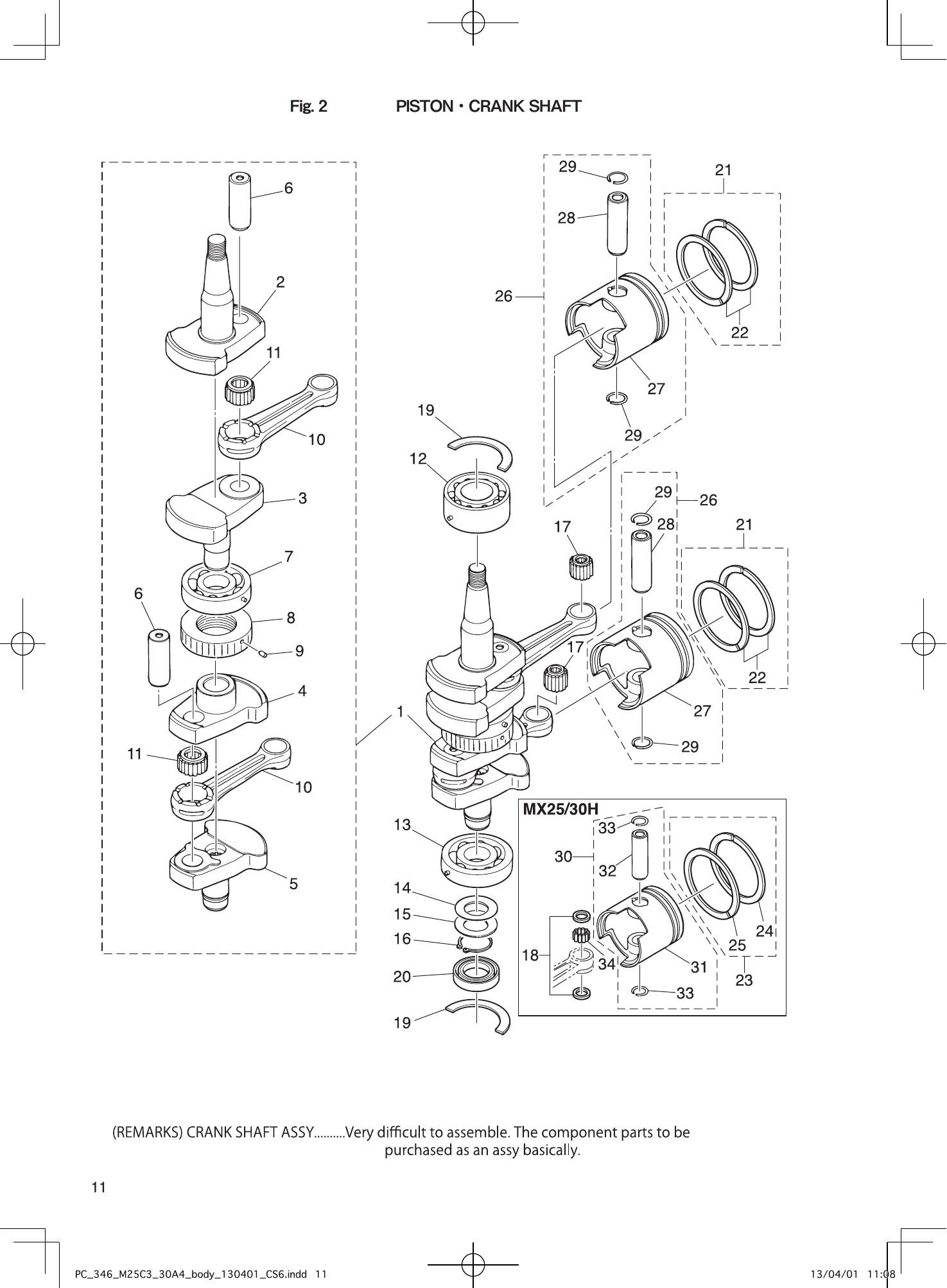 Tohatsu MX25H, M25H, M30H, MX30H, 25JET PISTON・CRANK SHAFT parts diagram
